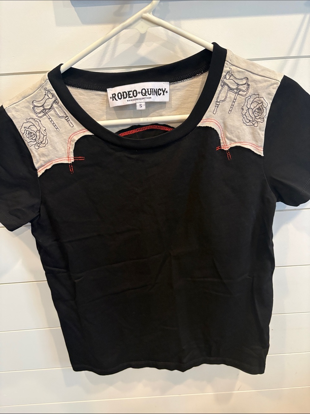 Rodeo Quincy Black Short Sleeve Tee with Contrast Yoke